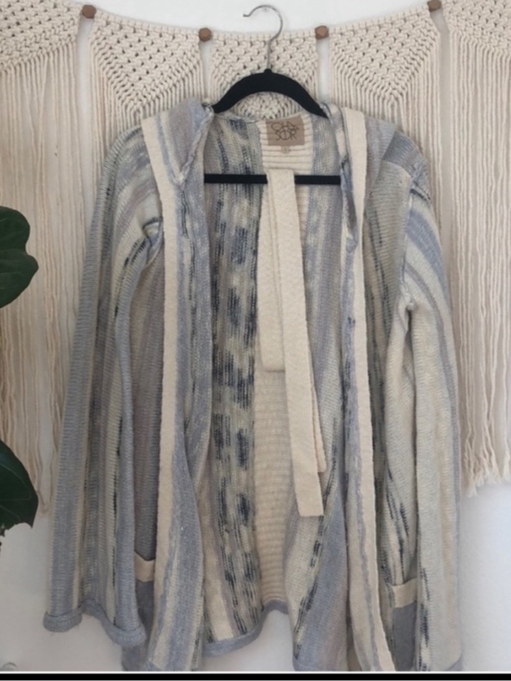 NWOT Chaser Tie Front Striped Hooded OVERSIZED Open-Front Cardigan~S